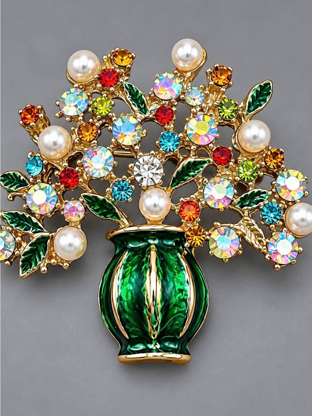 Enamel Vase of Flowers Brooch #cz550